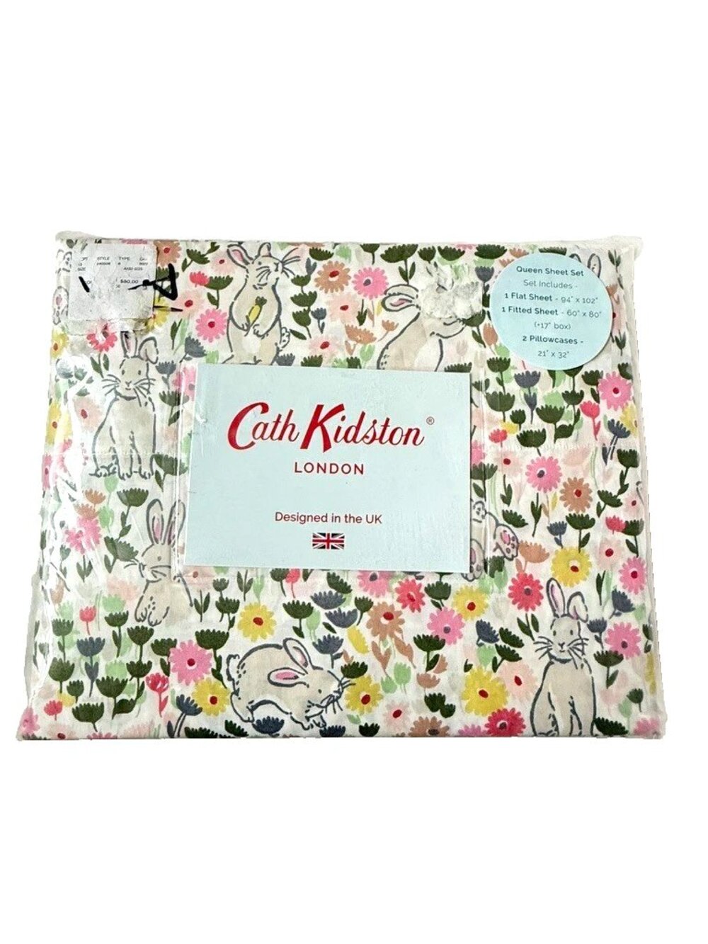Cath Kidston London Bunny Bunnies Spring Queen Sheet Set 2 Pillowcase Floral NEW
